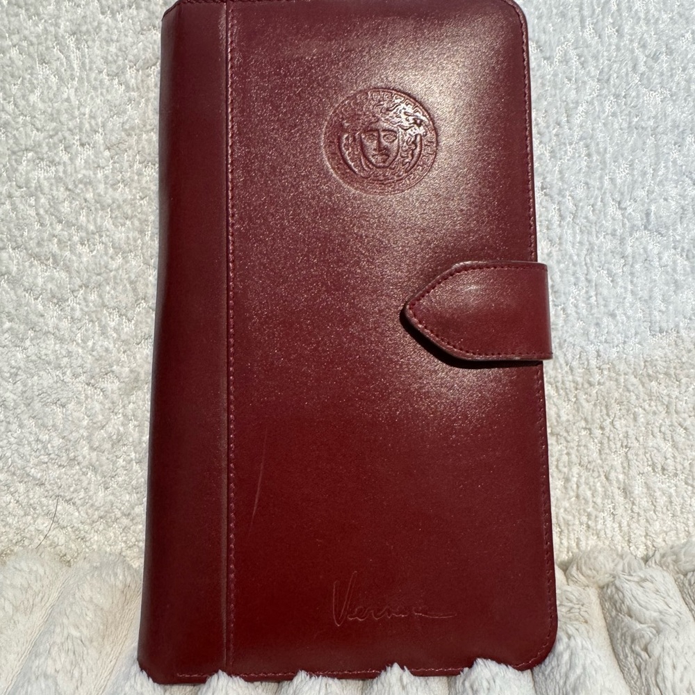Vintage Gianni Versace Burgundy Leather Travel Wallet